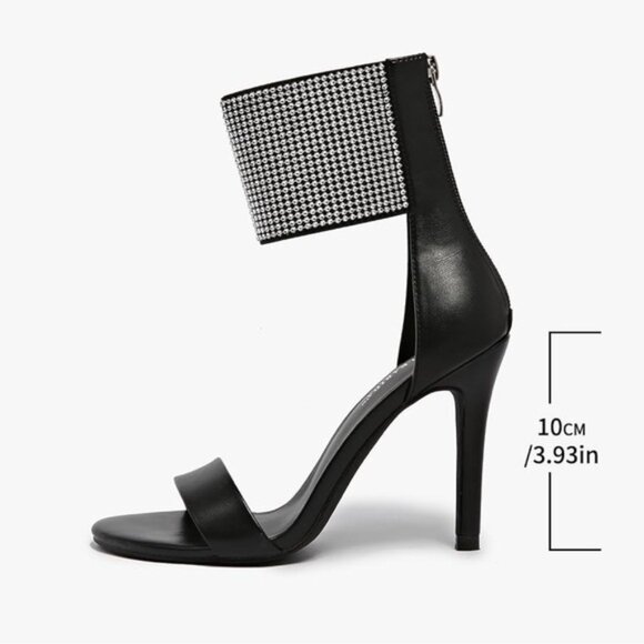Black and Silver Sparkle Elegant Black High Heel Open Toe - Picture 4 of 6